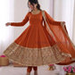 Pumpkin Orange Color Roman Silk Sequins Work Anarkali Suits In USA