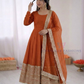 Elegant Pumpkin Orange Color Roman Silk Sequins Work Anarkali Suits With Dupatta