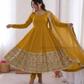 Mustard Yellow Color Roman Silk Sequins Work Anarkali Suits In USA