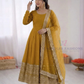 Stunning Mustard Yellow Color Roman Silk Sequins Work Anarkali Suits With Dupatta