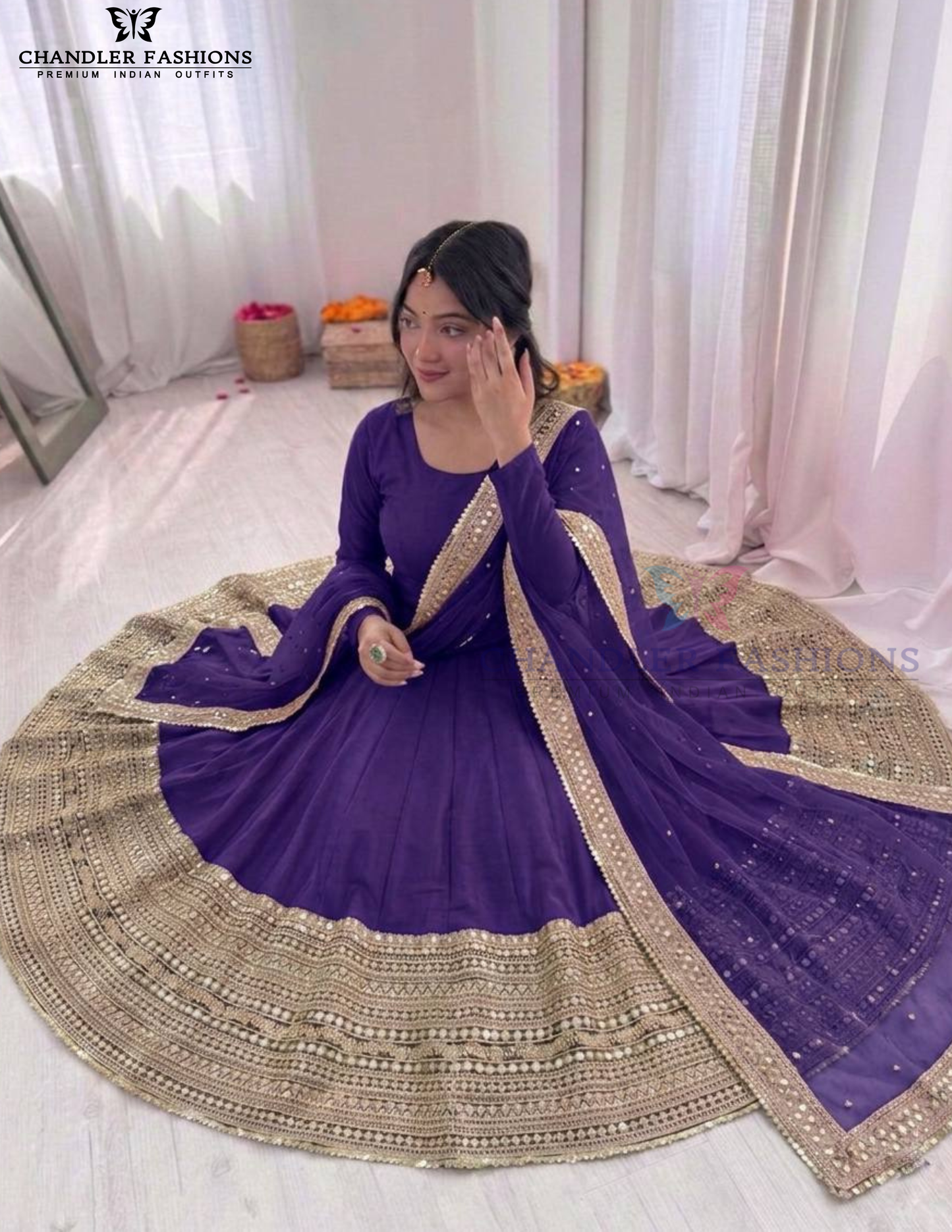 Purple Color Roman Silk Sequins Work Anarkali Suits With Dupatta Near Me
