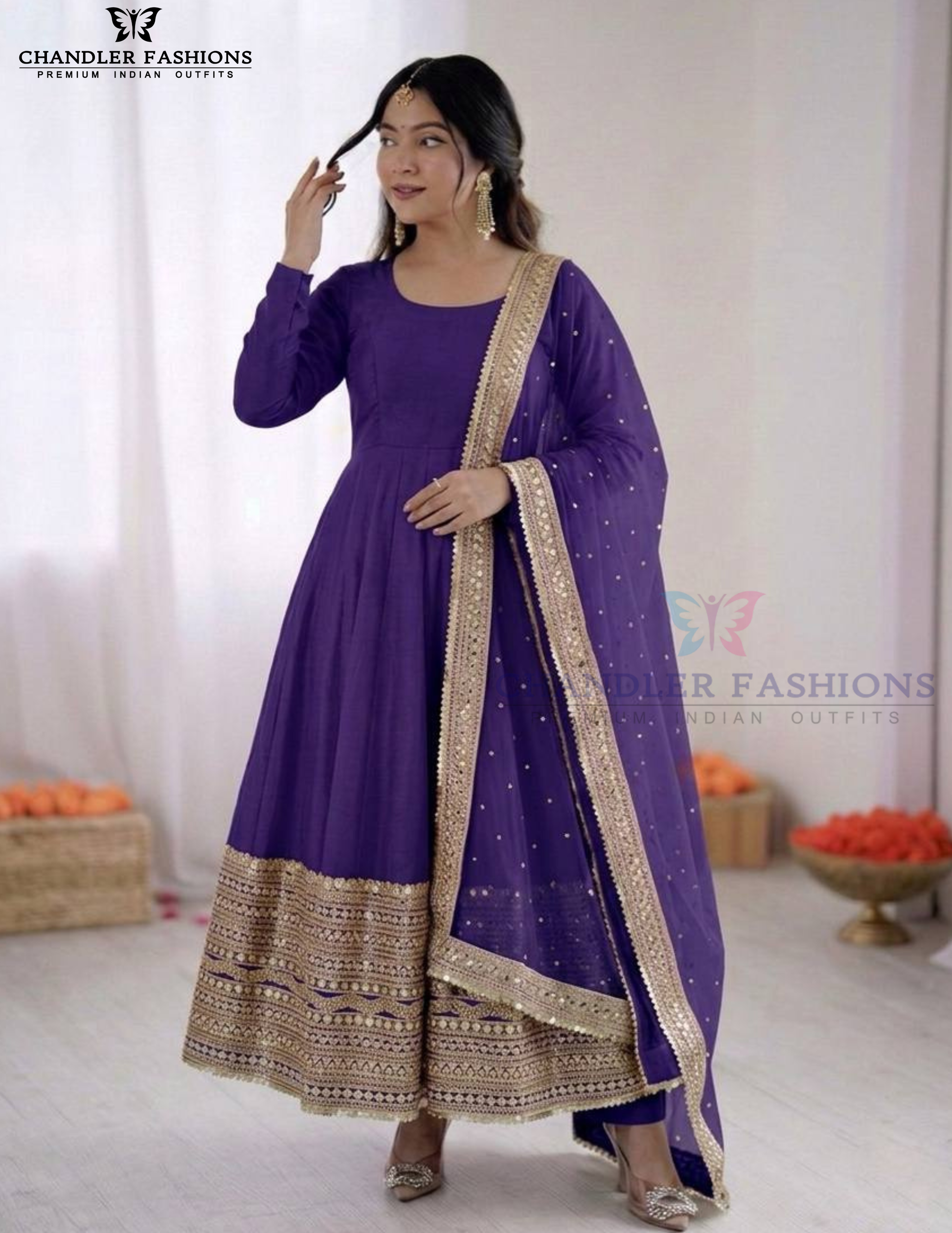 Gorgeous Purple Color Roman Silk Sequins Work Anarkali Suits With Dupatta