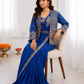 Royal Blue Color Embroidery Work Ready To Wear Saree In USA