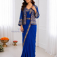 Amazing Royal Blue Color Embroidery Work Ready To Wear Saree For Women 
