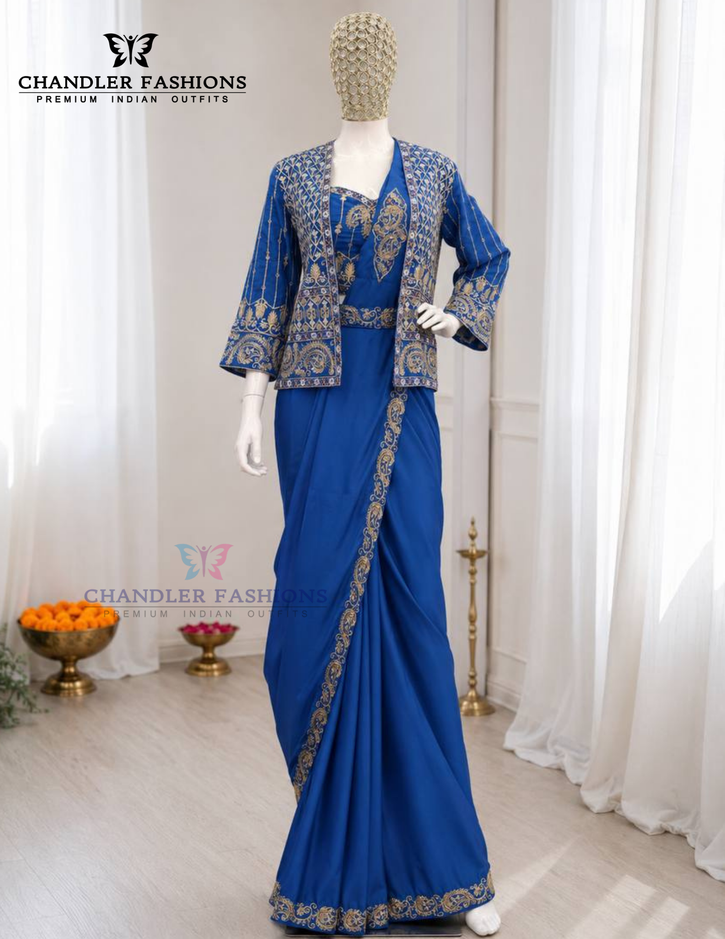 Blue Color Embroidery Work Saree In Suncity