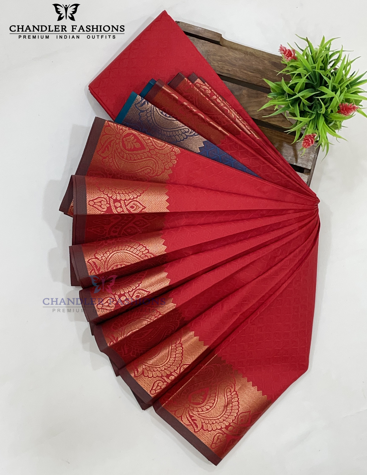 Red Color Saree Gold Zari Border With Traditional And Floral Motifs In Tempe