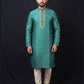 Attractive Teal Green Color Raw Silk Designer Men's Kurta With Pajama Pant