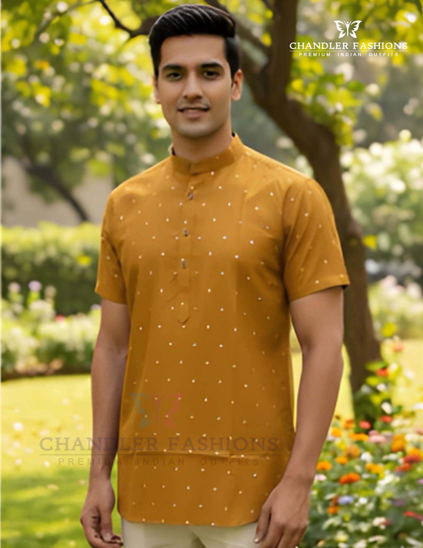 Pretty Mustard Yellow Color Silk Cotton Short Kurta For Men