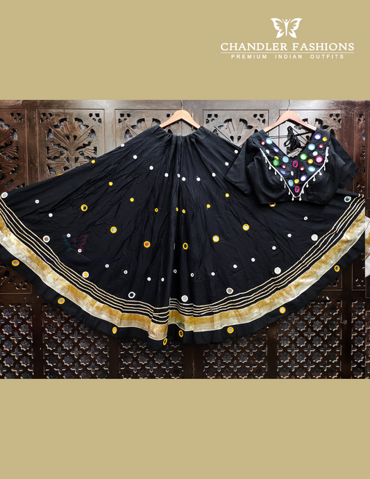 Appealing Black Color Rayon Cotton With Mirror Work Skirt For Women