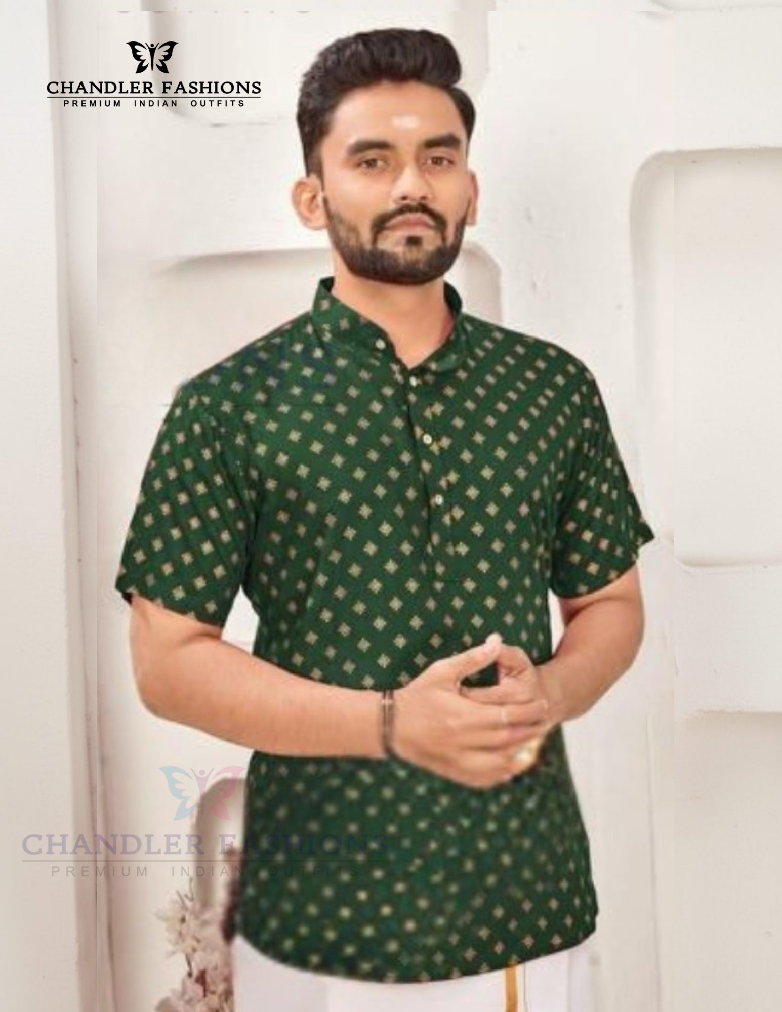 Stunning Green Color Cotton Short Kurta For Men