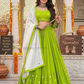 Alluring Green Color Rayon Cotton Mirror Work Chaniya Choli For Women