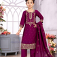 Wonderful Magenta Color Silk Salwar Suit With Embroidery Work For Girls