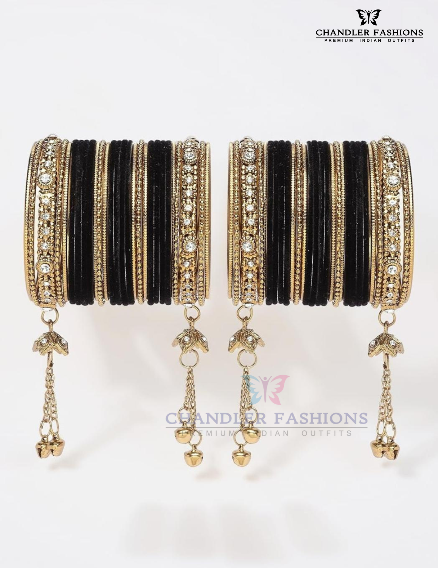 Exquisite Black Color Jhumka With Stones And Beads Design Metal Bangles For Women