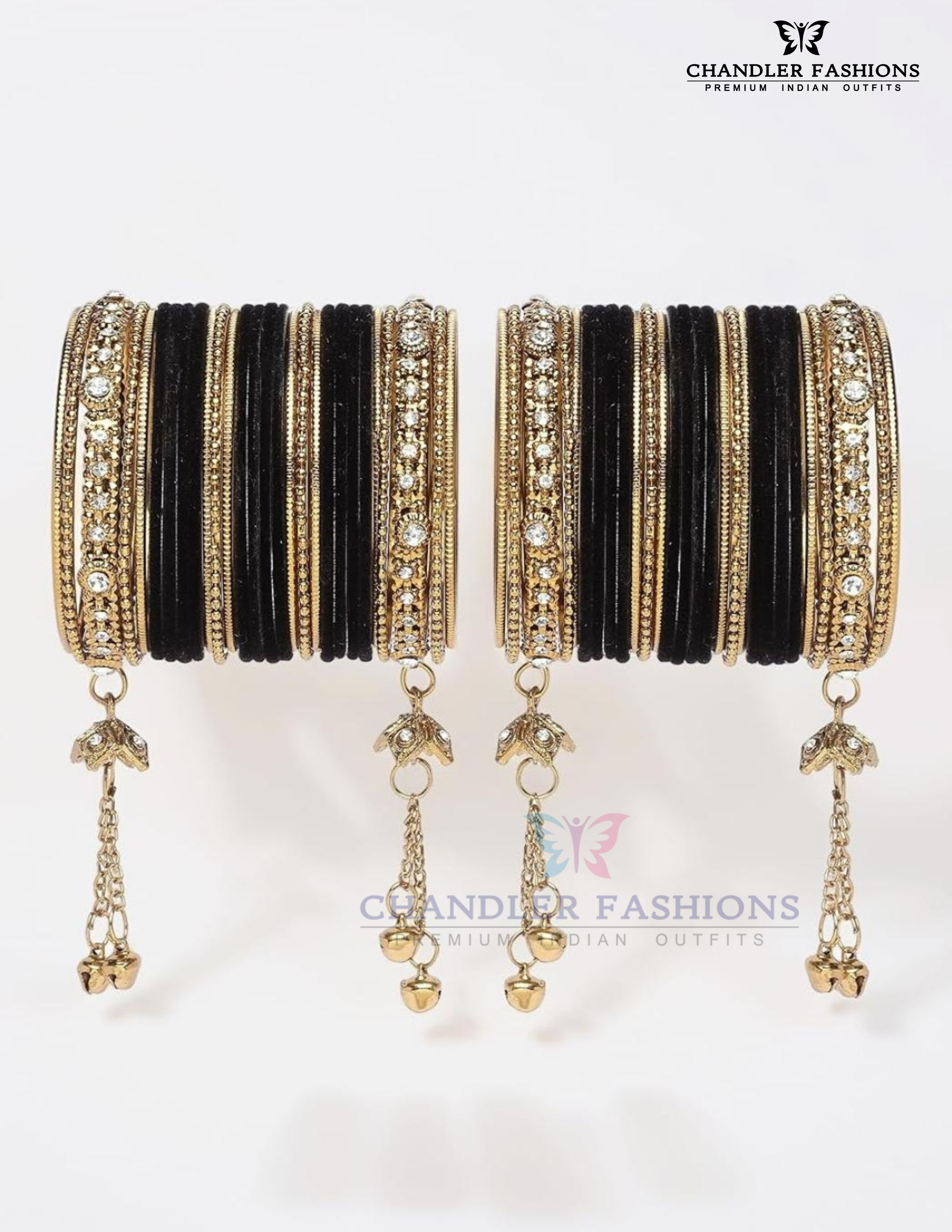 Exquisite Black Color Jhumka With Stones And Beads Design Metal Bangles For Women