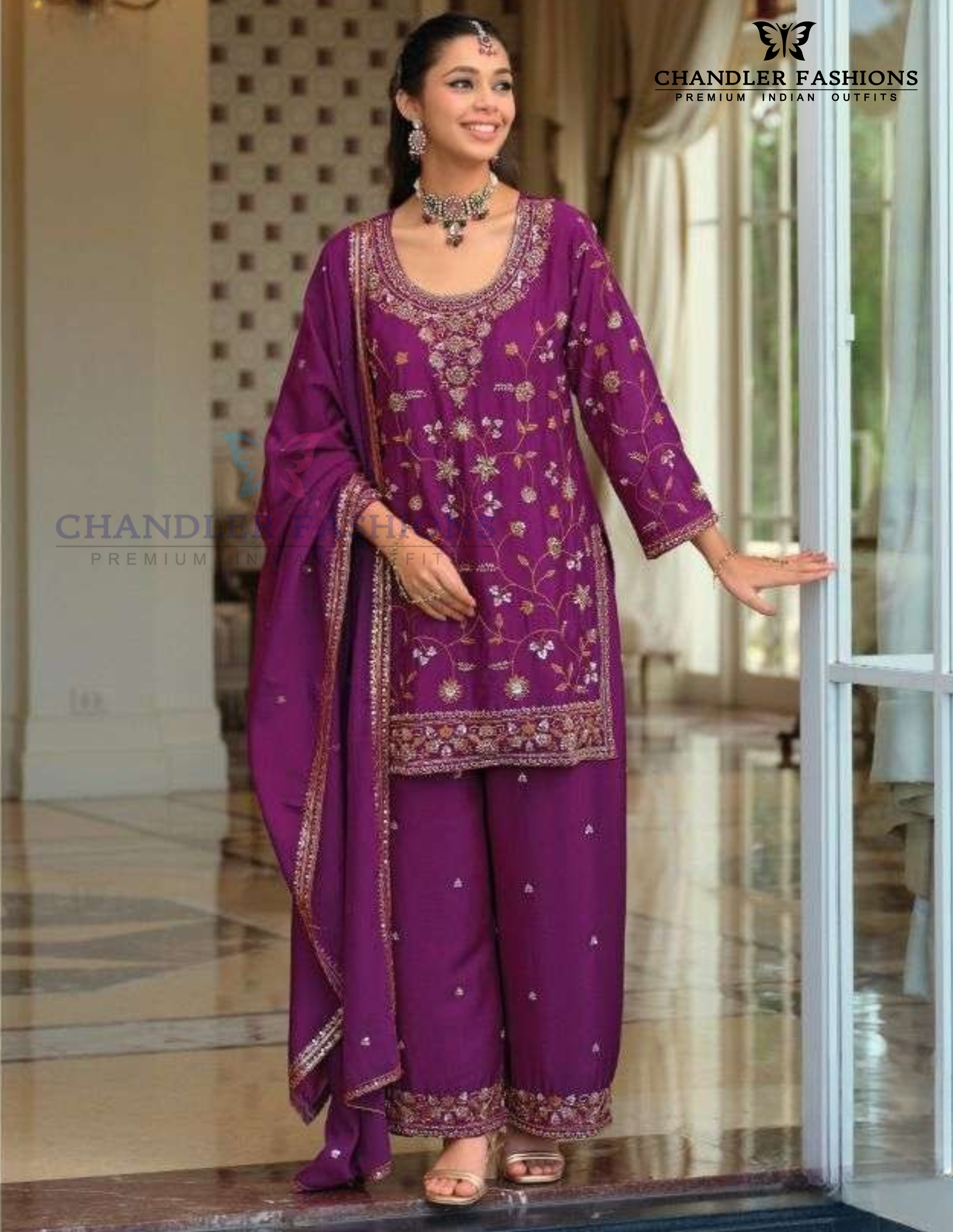 Sequins And Embroidery Work Palazzo Suits In USA
