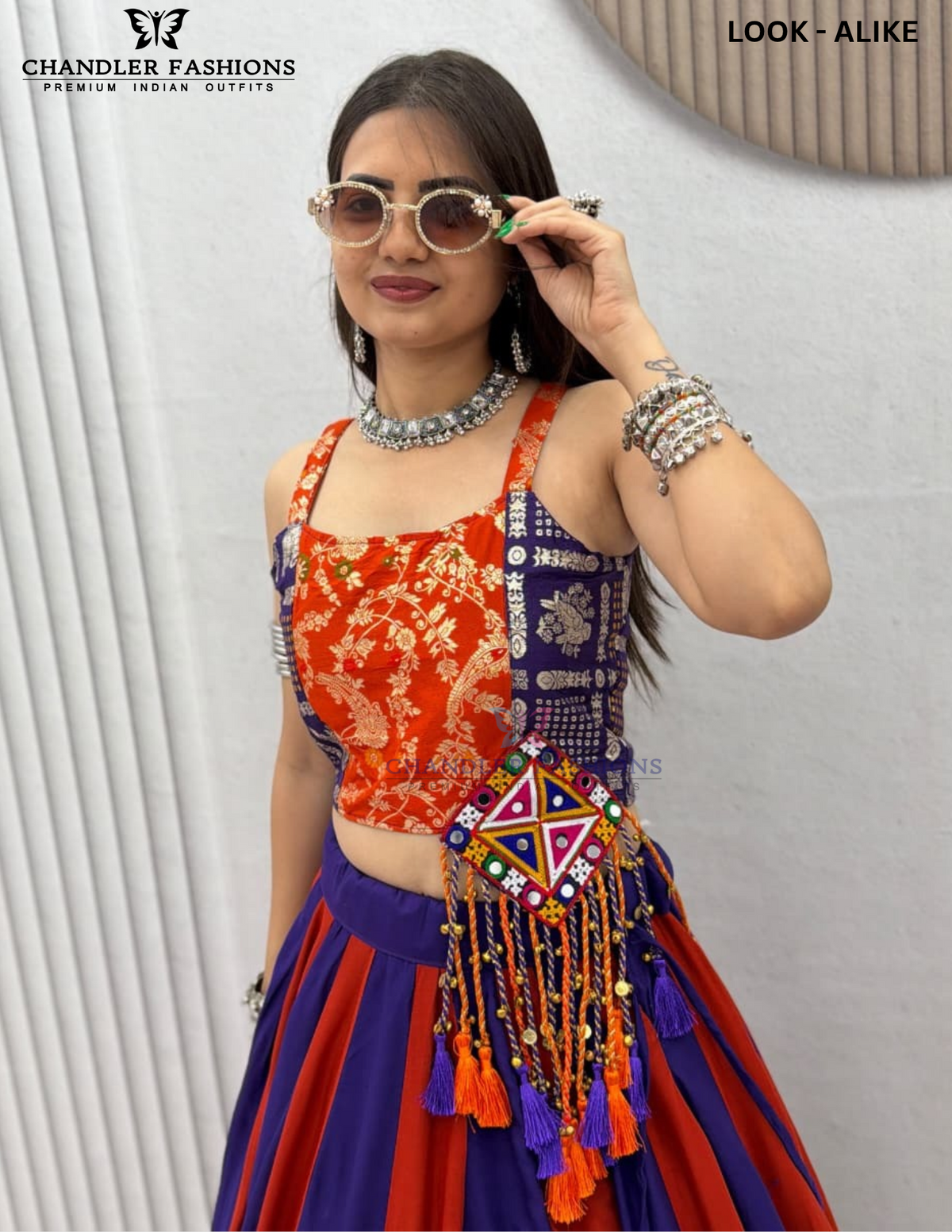 Orange And Blue Color Cotton With Chaniya Choli 