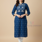 Charming Blue Color Cotton Kurti With Embroidery Work For Women