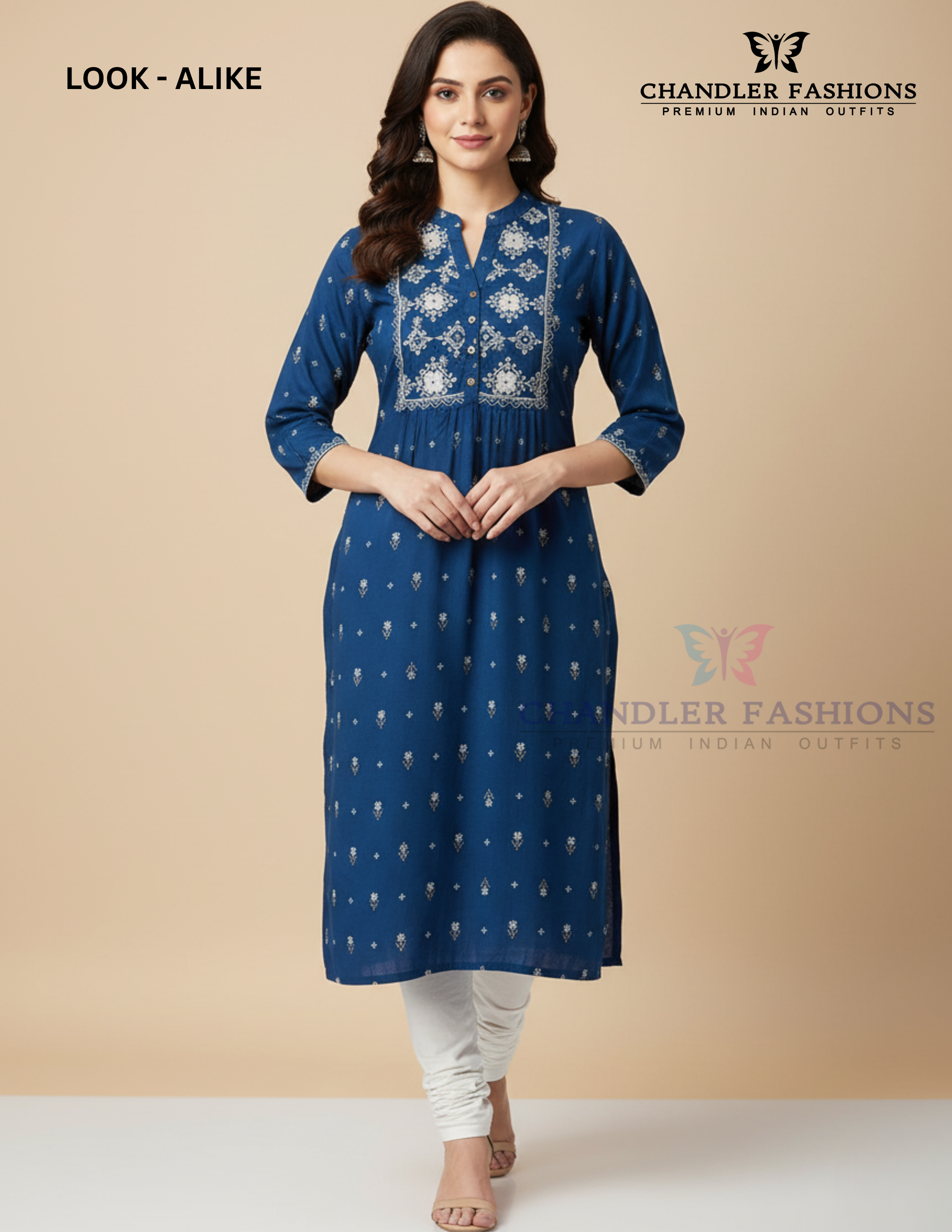 Charming Blue Color Cotton Kurti With Embroidery Work For Women