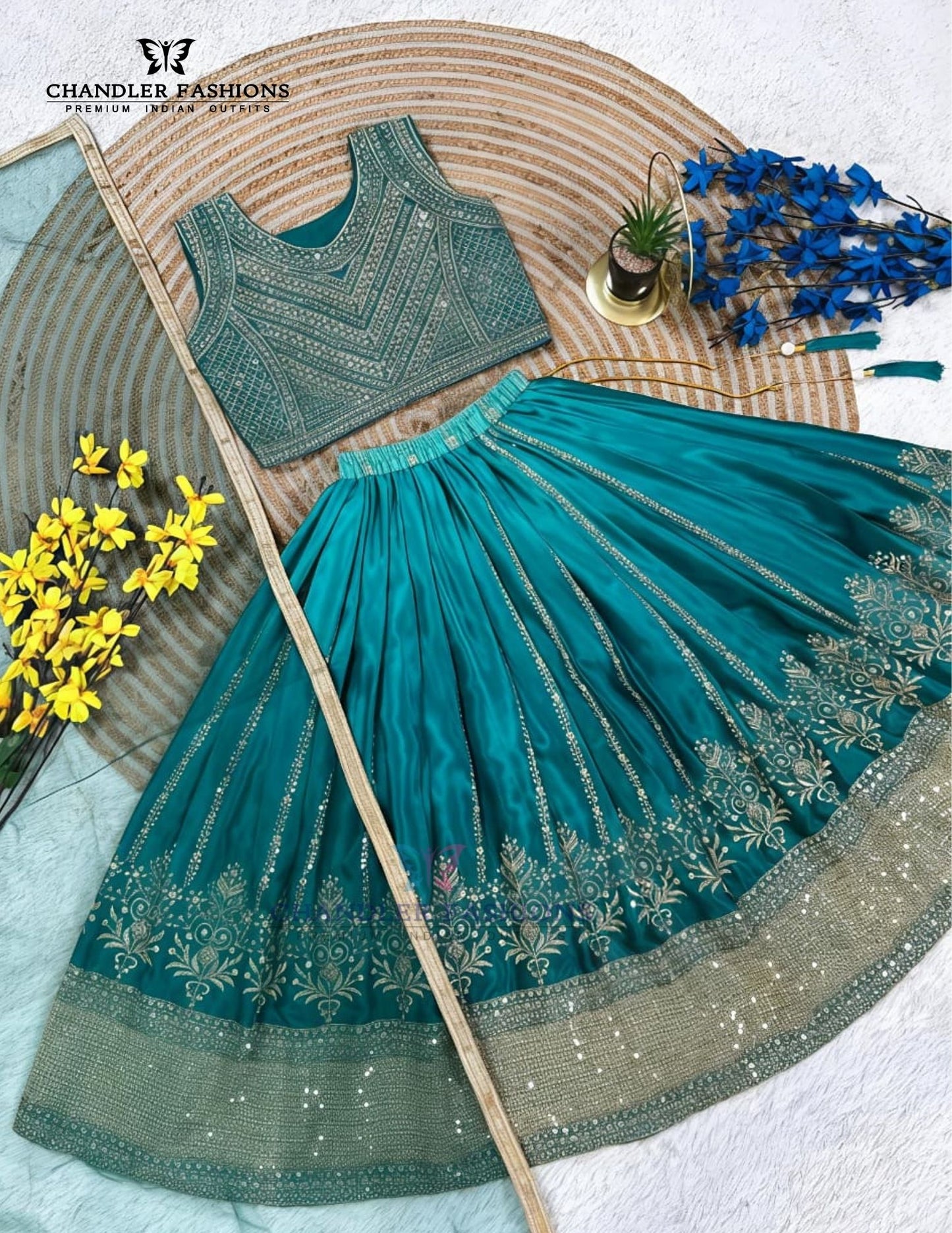 Green Color Embroidery And Sequins Work Choli Set In Sedona