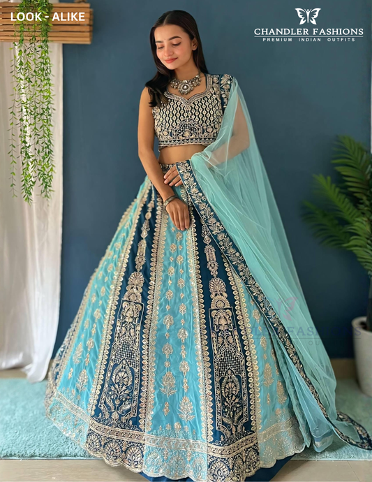 Gorgeous Sky Blue Color Georgette With Sequins Embroidery Work Lehenga Choli With Dupatta