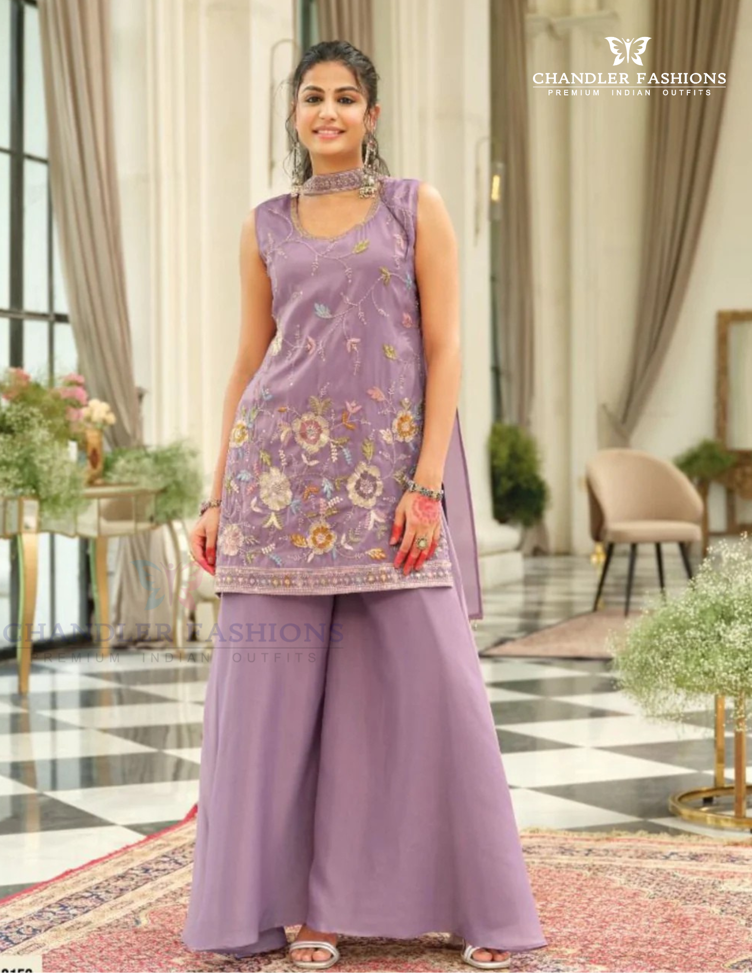  Lavender Color Shimmer Silk With Embroidery Work Palazzo Suits Near Me