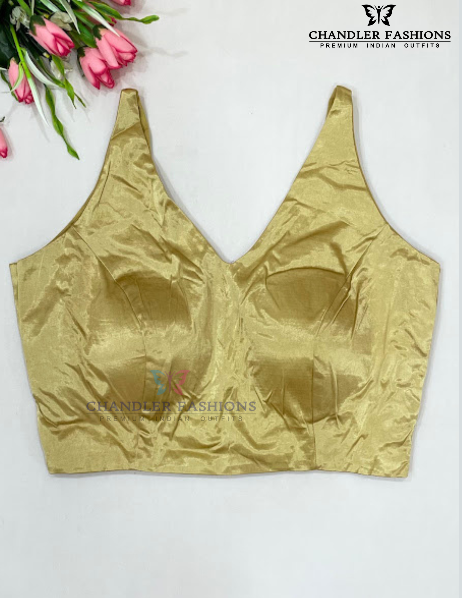 Gorgeous Gold Color Satin Silk Readymade Blouse For Women