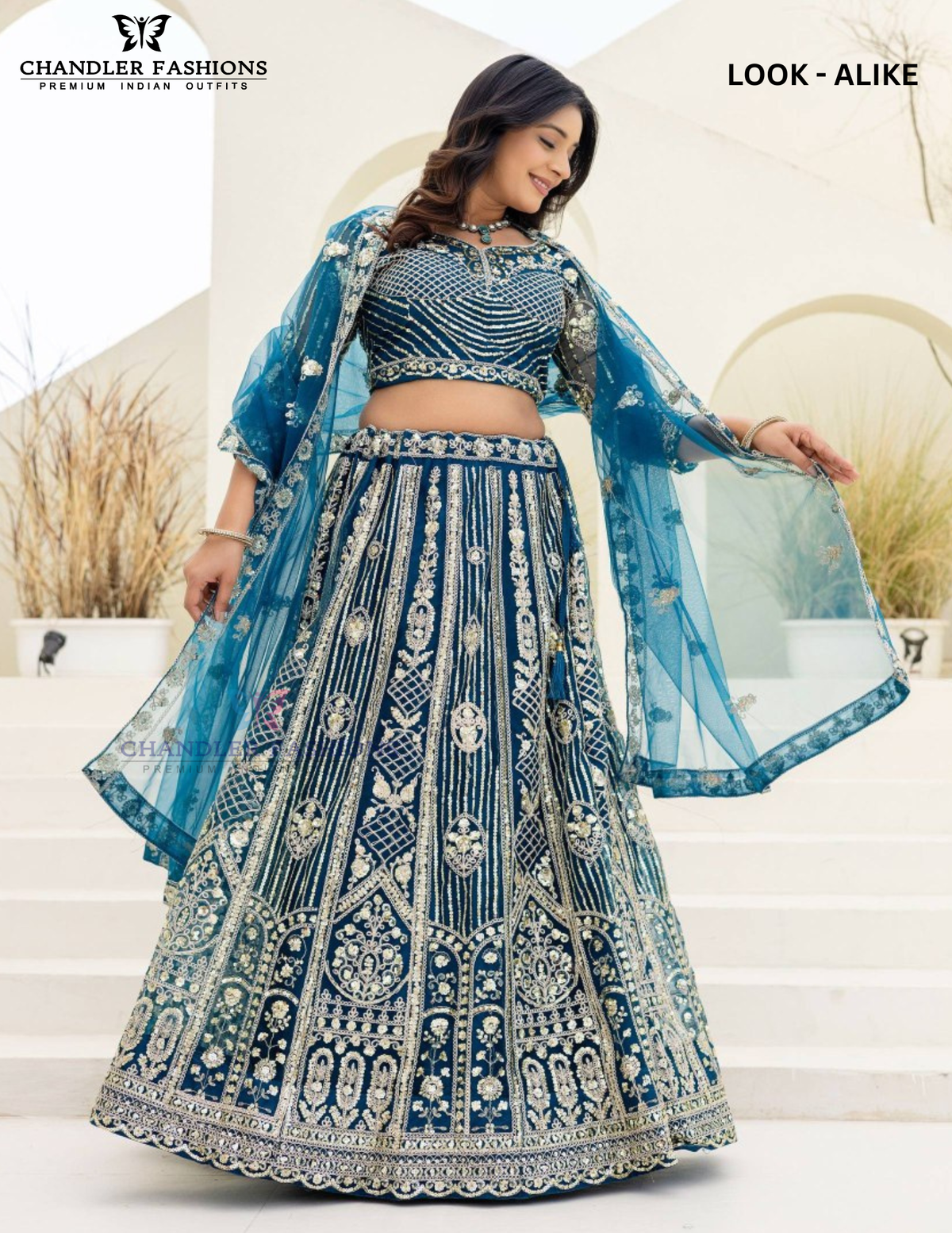 Blue Color Net Embellished Embroidered Lehenga Choli In Yuma