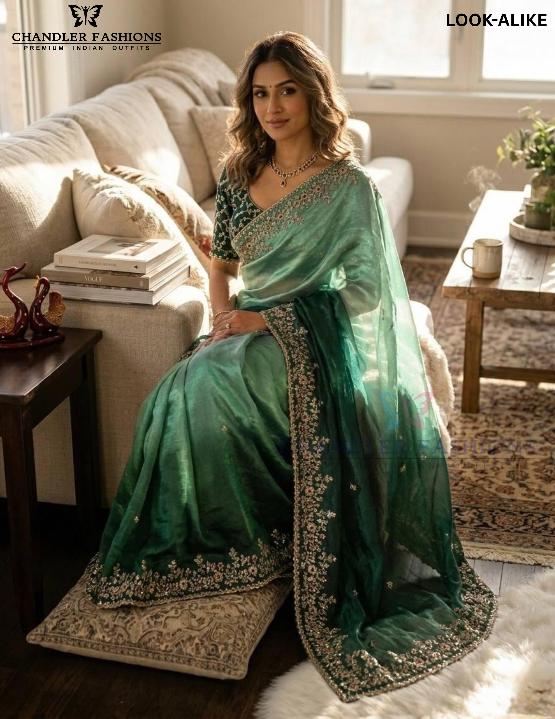 Teal Green Color Fendy Chiffon Saree Near Me