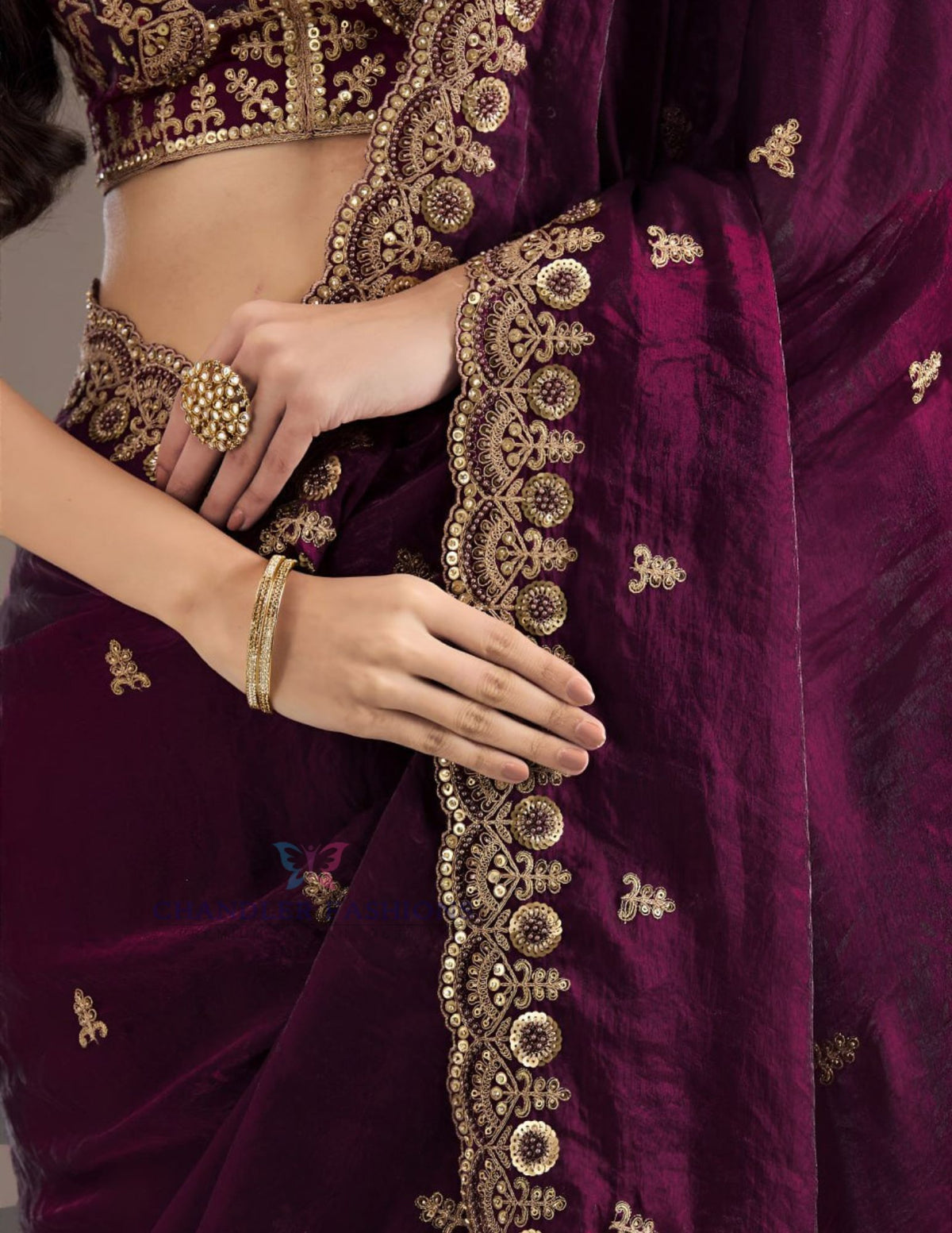 Wine Color Tissue Silk With Sequins Work Saree In Tempe