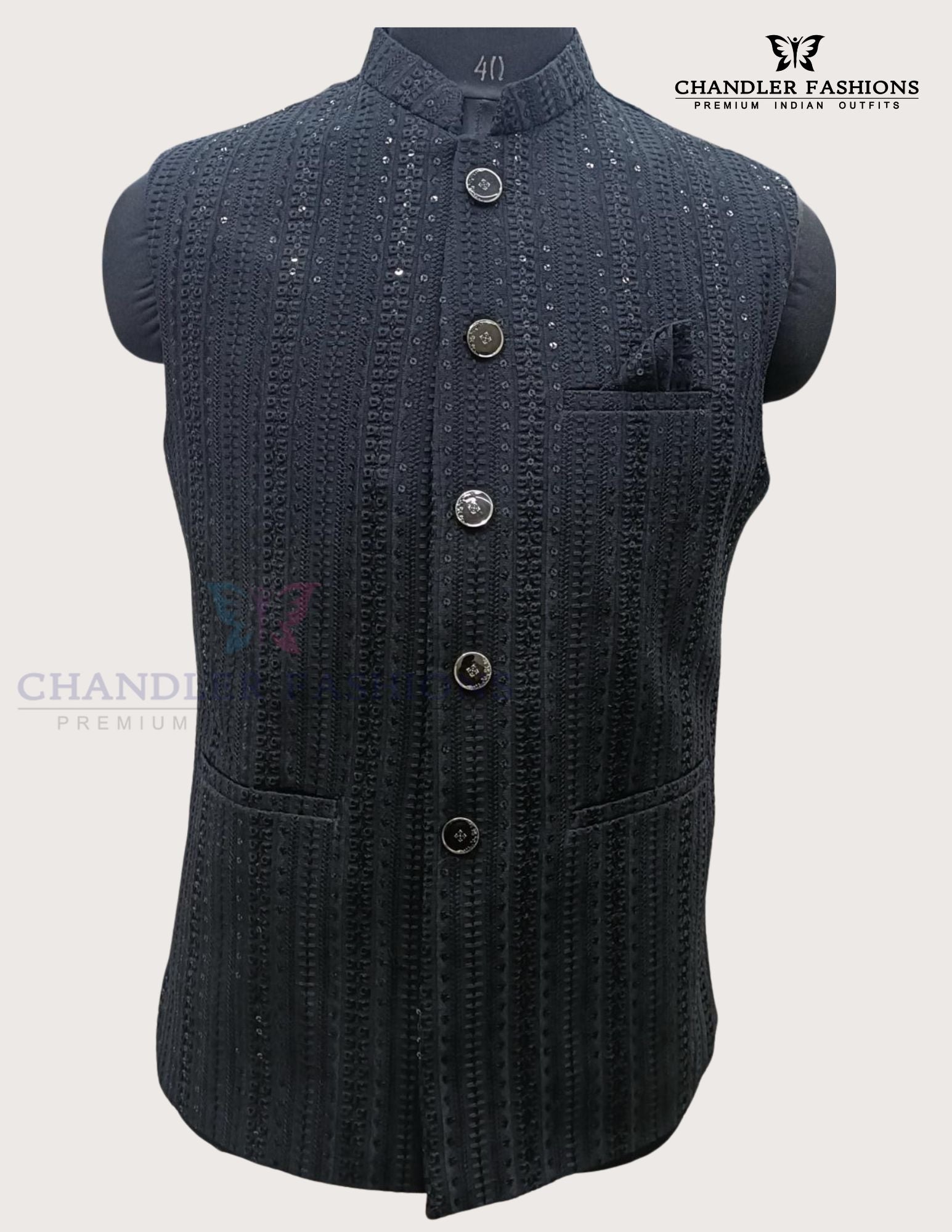 Pretty Black Colored Embroidery And Sequins Work Men's Koti Jacket