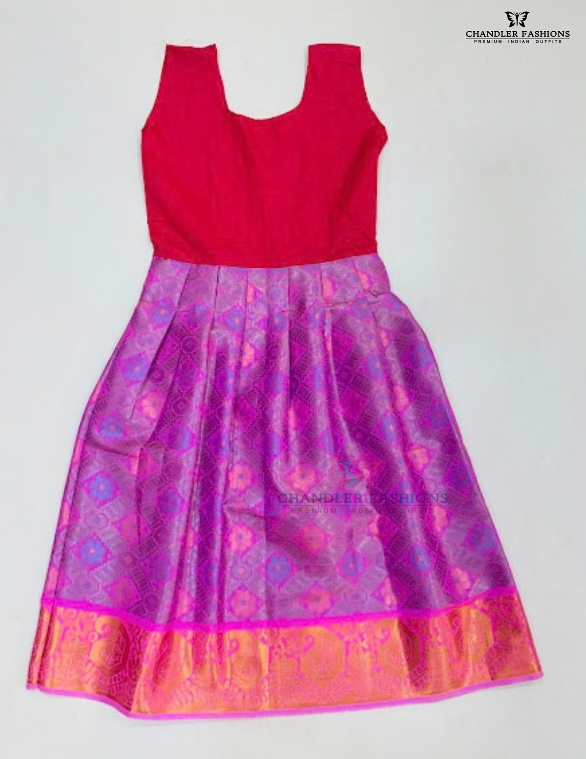 Green And Pink Color Art Silk Langa Set Zari Work In Mesa