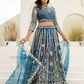 Blue Color Net Embellished Embroidered Lehenga Choli With Dupatta Set In USA