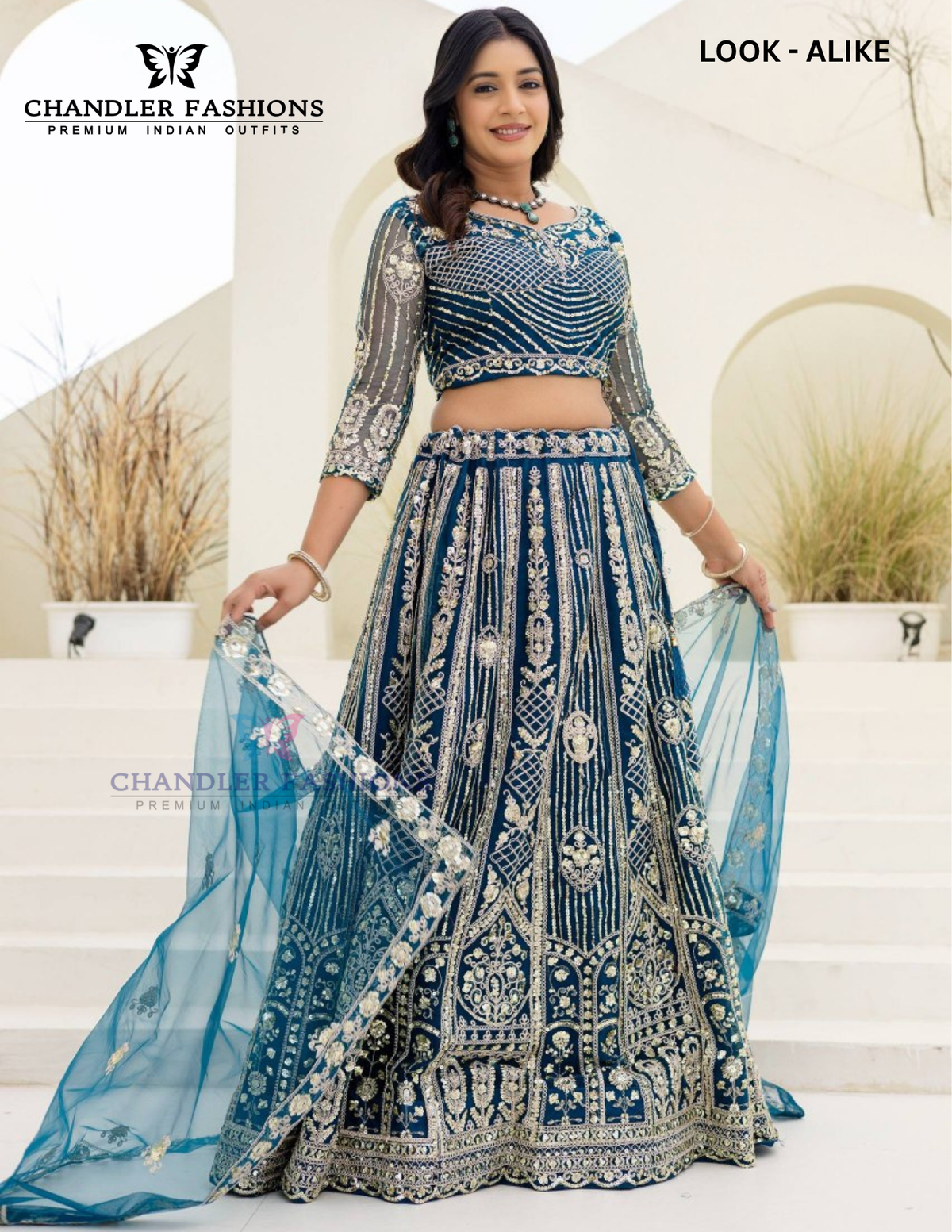 Blue Color Net Embellished Embroidered Lehenga Choli With Dupatta Set In USA