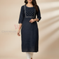 Alluring Blue Color Cotton With Embroidery And Printed Work Kurti For Women