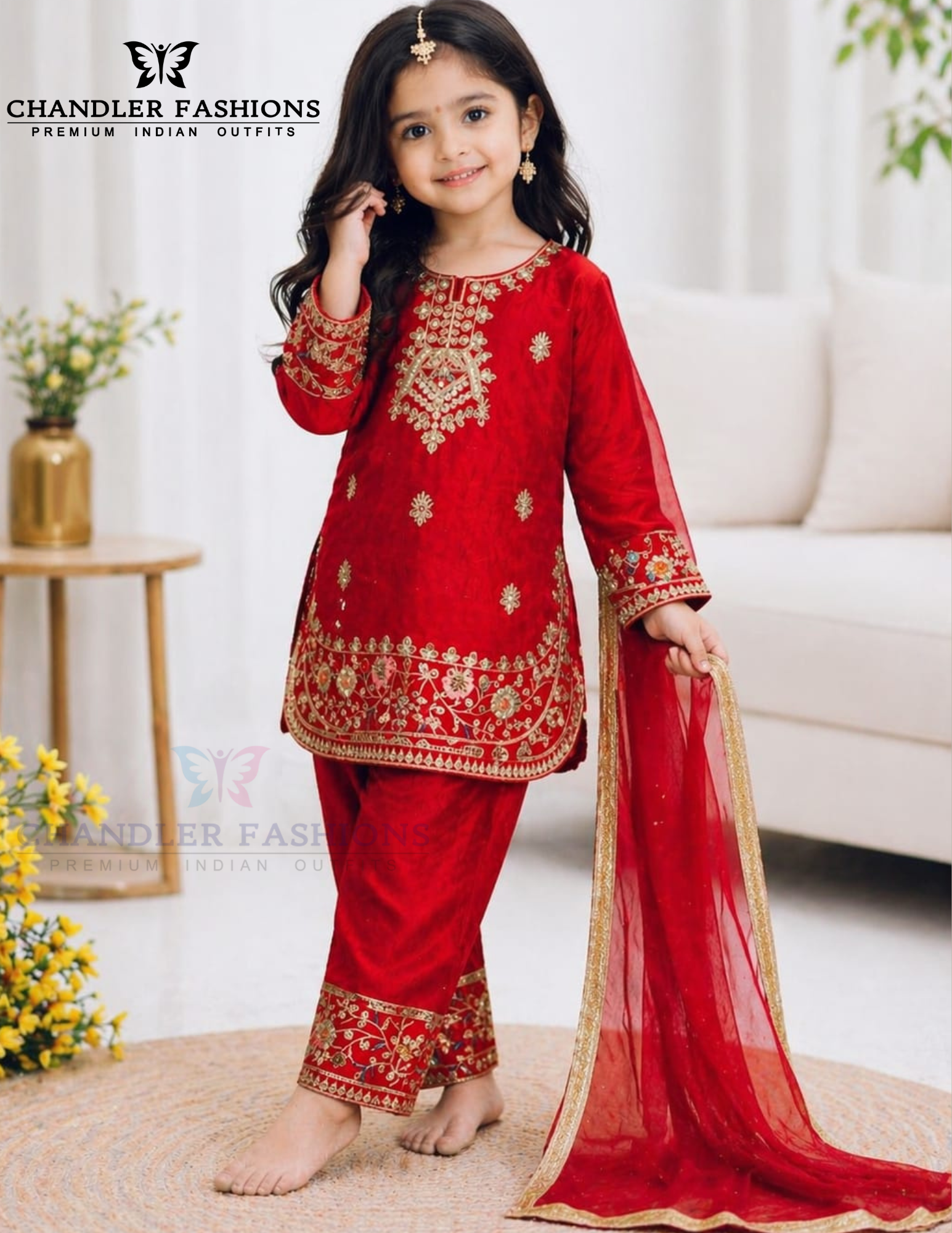 Red Color Ready to Wear And Embroidery Work Palazzo Suits In USA