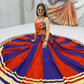 Orange And Blue Color Cotton With Print Work Chaniya Choli In Mesa