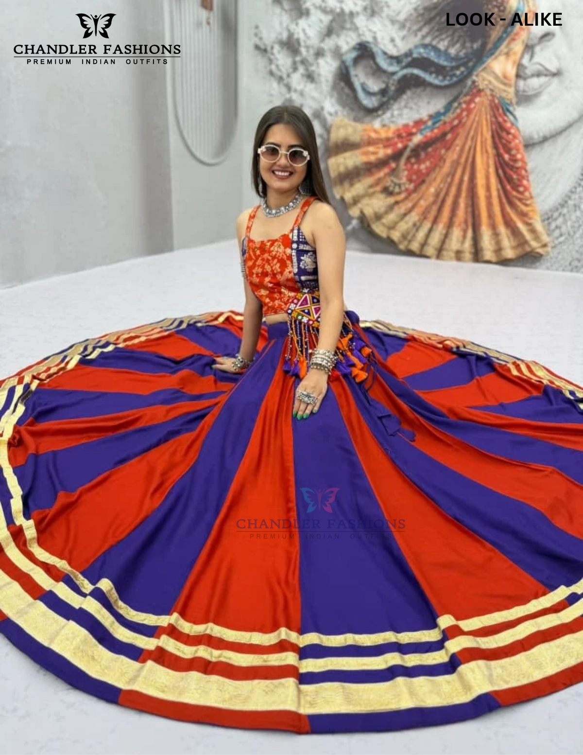 Orange And Blue Color Cotton With Print Work Chaniya Choli In Mesa