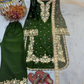 Attractive Green Color Palazzo Suits With Embroidery And Sequins Work For Women