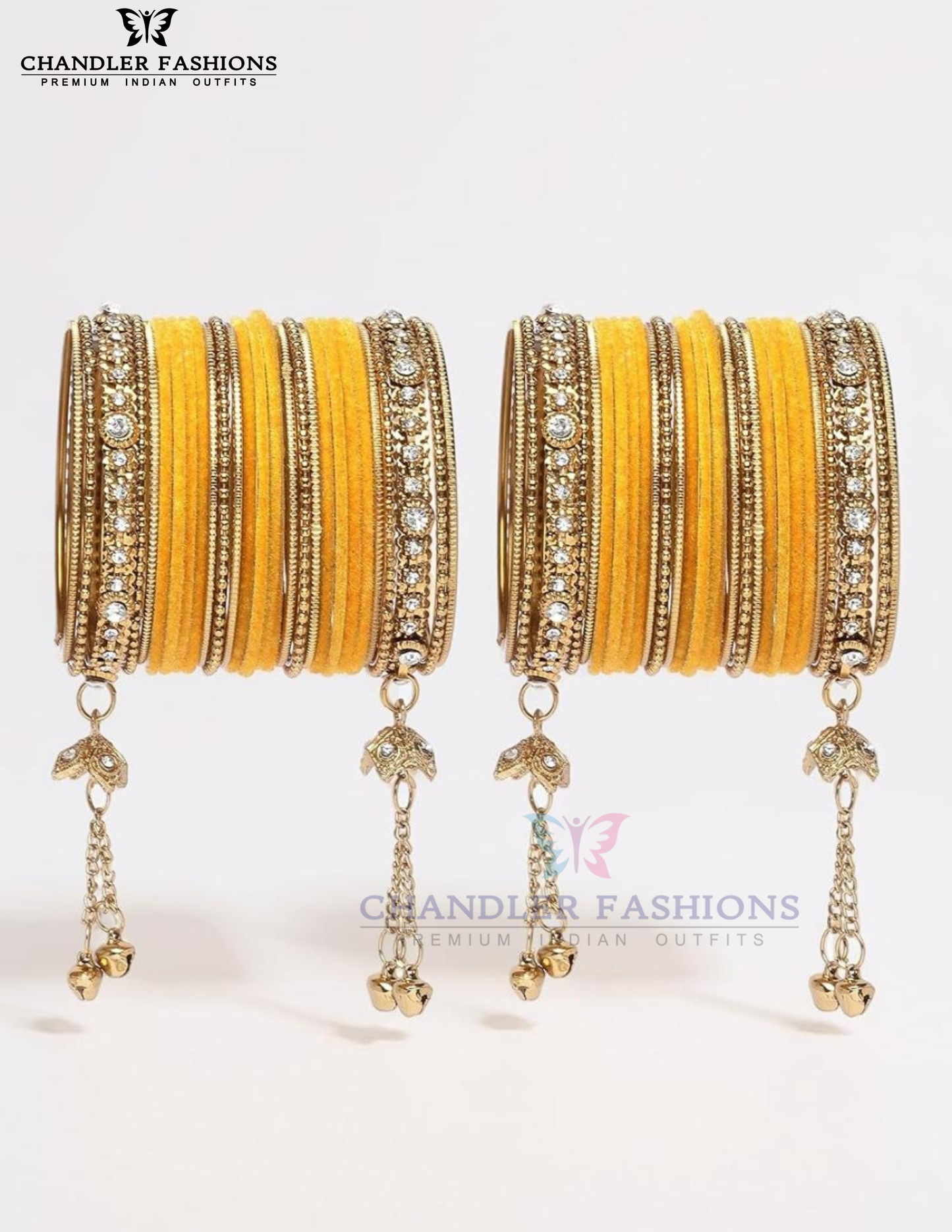 Charming Yellow Color Jhumka With Stones And Beads Design Metal Bangles For Women
