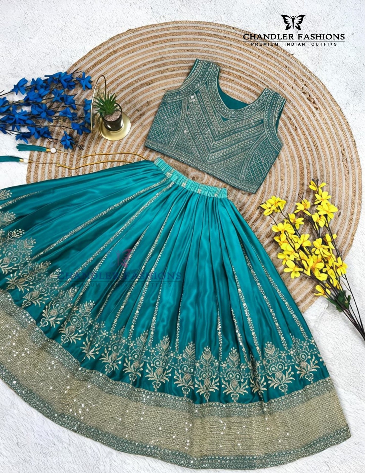 Green Color Sequins Work Choli Set With Dupatta In Temple