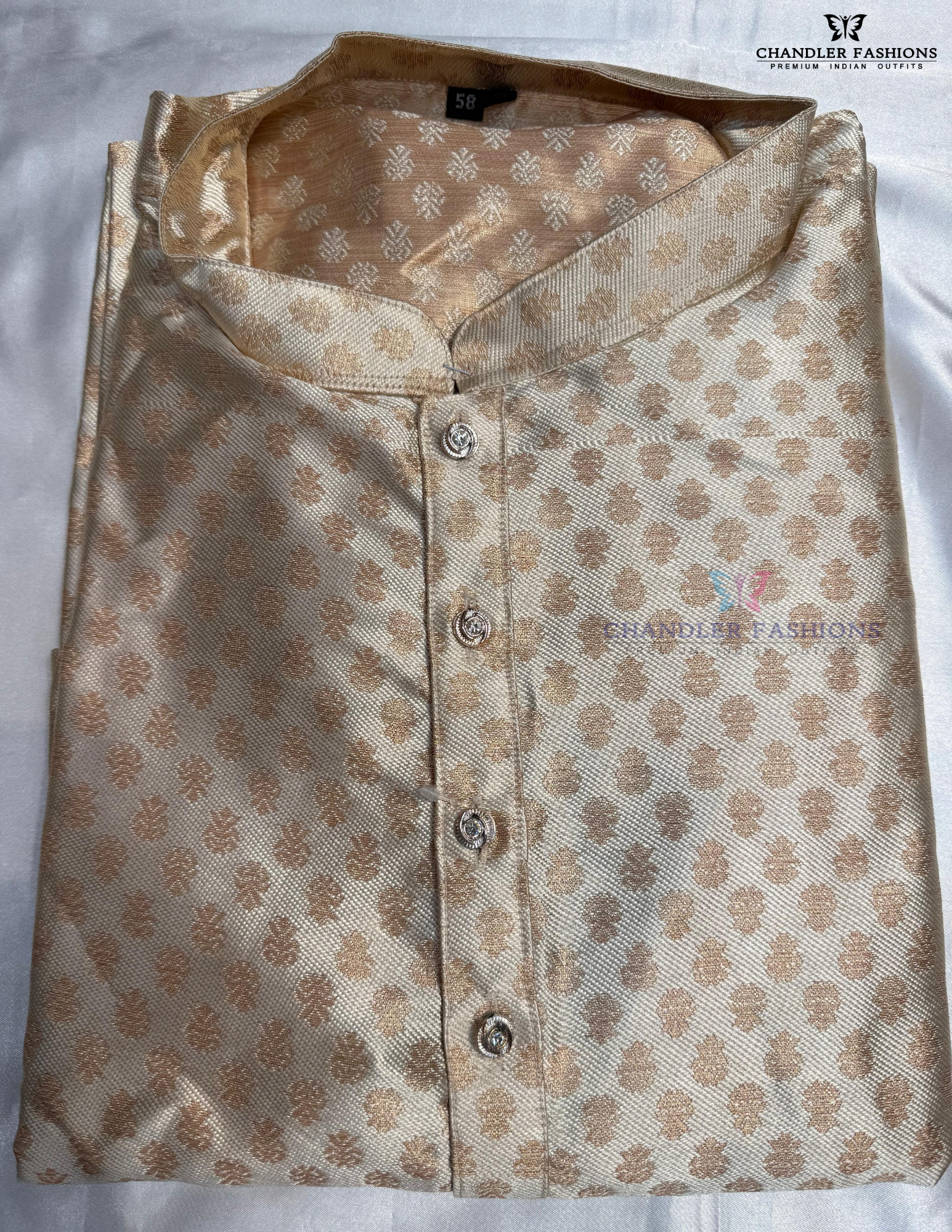Amazing Cream Color Jacquard With Printed Work Kurta Suits For Men