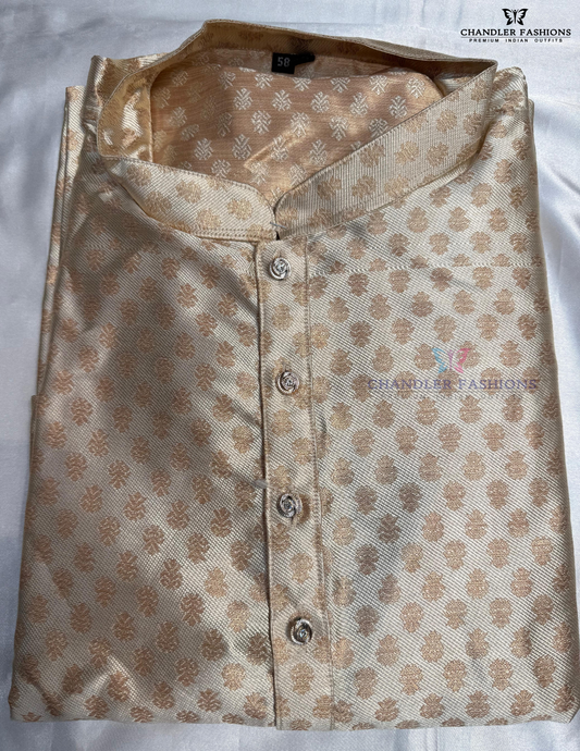 Amazing Cream Color Jacquard With Printed Work Kurta Suits For Men