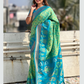Attractive Green And Blue Ethnic Motifs Woven Design Zari Handloom Patola Saree Near Me