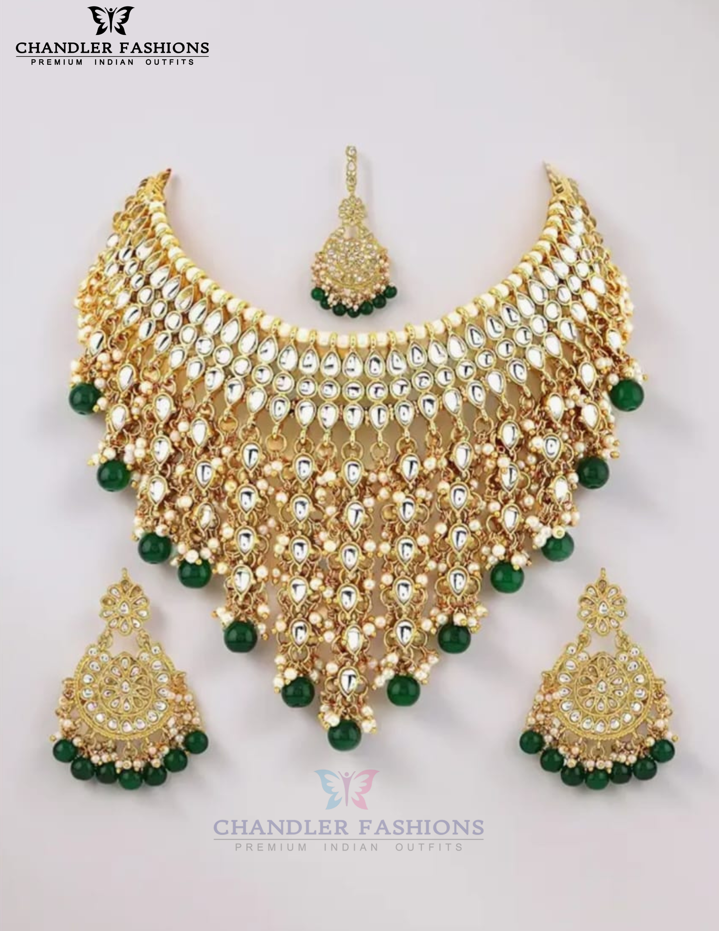 Green And White Stones With Gold Plated Jewelry Set In USA