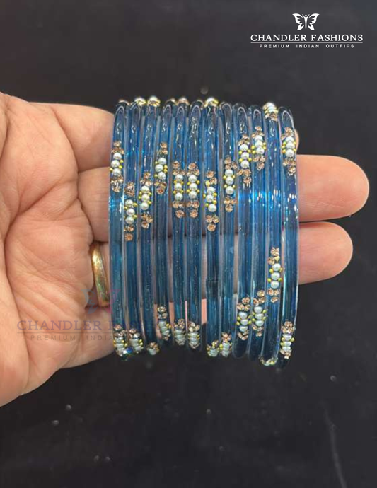 Awesome Blue Colored Glass Bangles For Women
