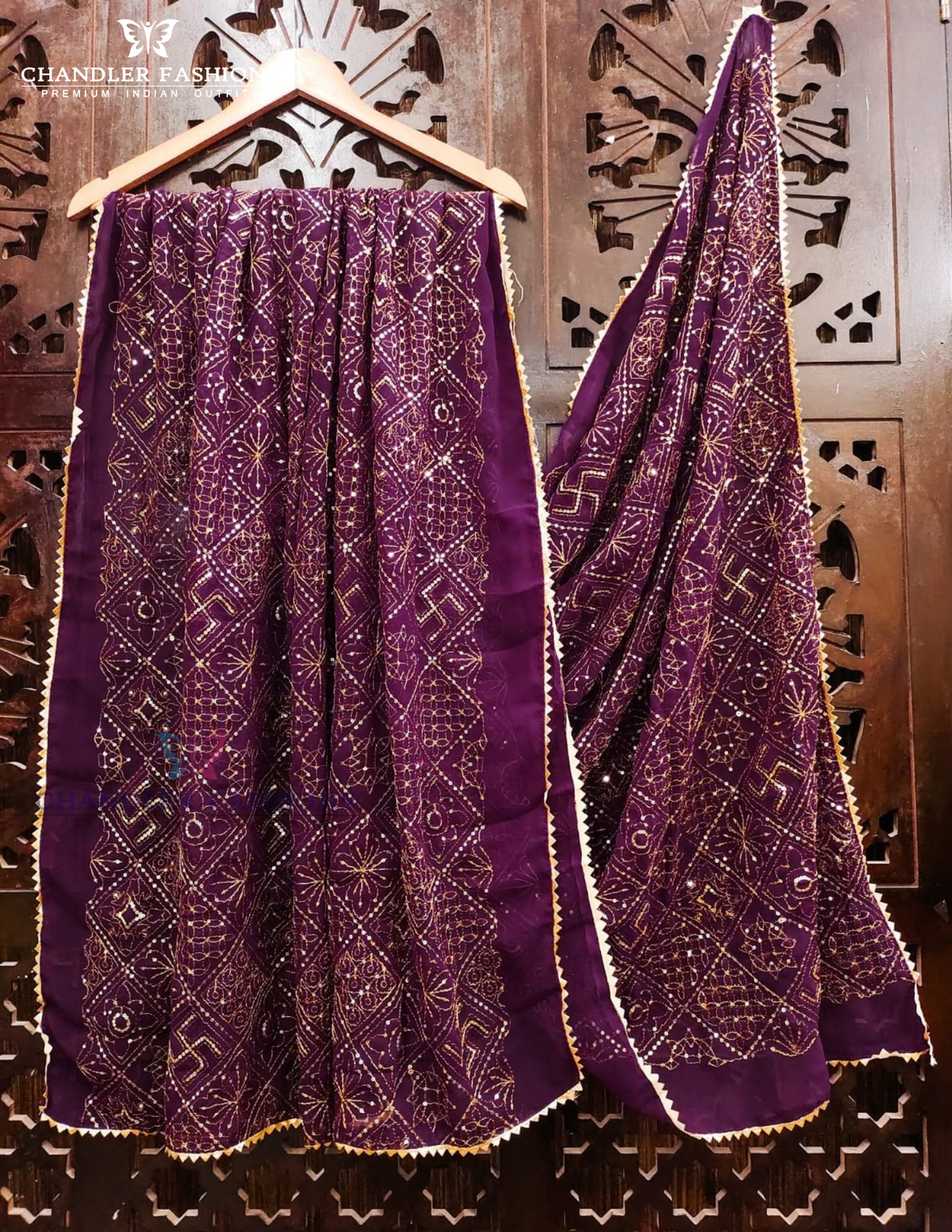 Elegant Purple Color Georgette With Printed And Zari Work Dupatta For Women