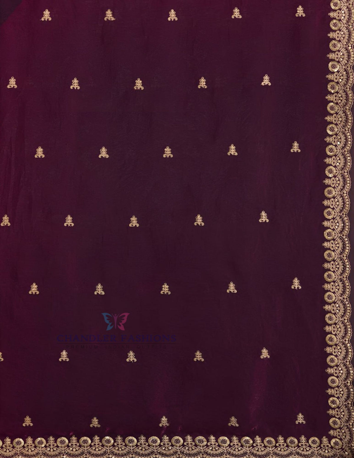 Wine Color With Embroidery Work Saree Chandler