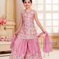 Amazing Baby Pink Color Floral Embroidered With Sharara Suits For Girls
