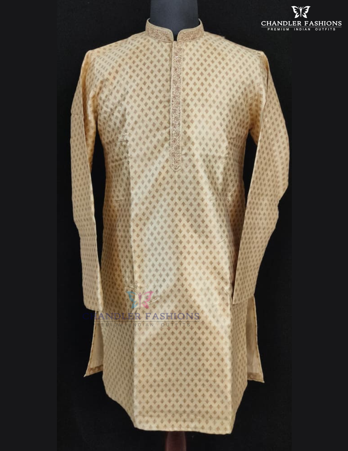 Amazing Gold Color Pure Banarasi With Zari Work Kuruta Sutis For Men