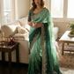 Fantastic Teal Green Color Fendy Chiffon With Embroidery And Sequins Work Saree